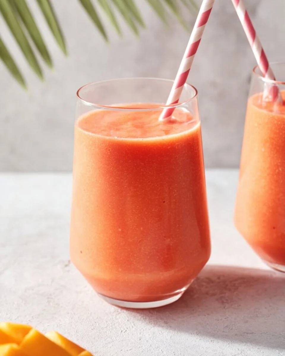 Strawberry pineapple smoothie in a glass with fresh berries and pineapples