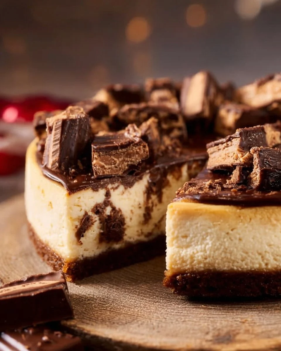 Slice of Toblerone baked cheesecake with chocolate topping on a plate