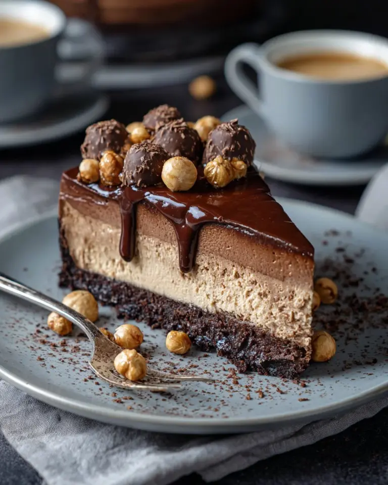 Delicious homemade Toblerone Cheesecake topped with chocolate pieces