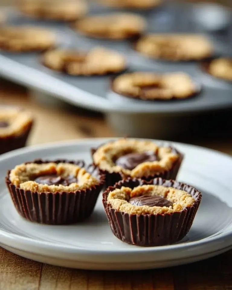 Triple Peanut Butter Cookie Cups topped with creamy peanut butter