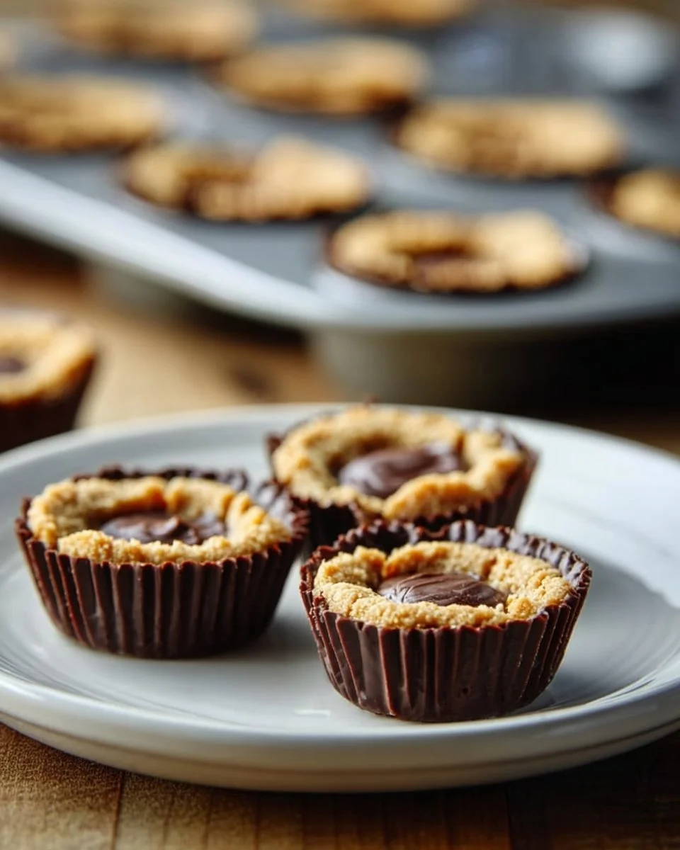 Triple Peanut Butter Cookie Cups topped with creamy peanut butter
