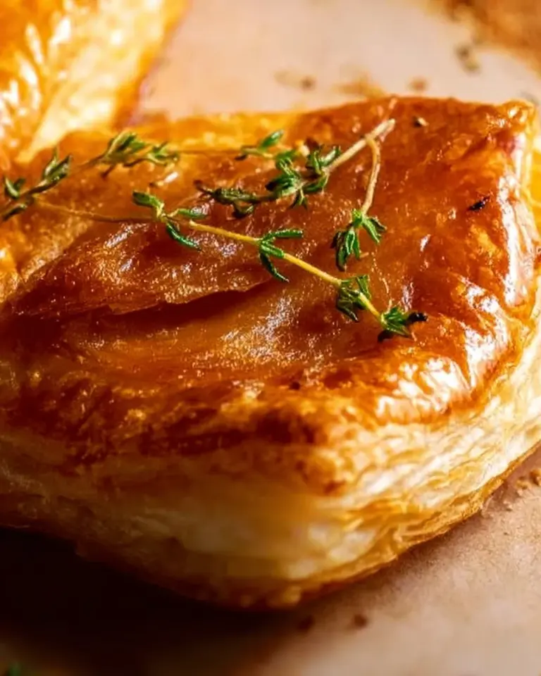 Delicious upside down apple tart with caramelized apples and flaky pastry