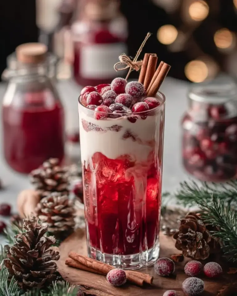 Vanilla Cranberry Crush Mocktail garnished with mint and cranberries