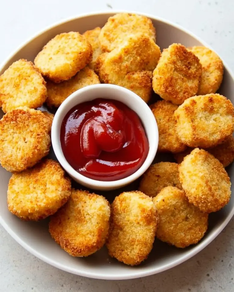 Crispy vegan tofu nuggets served with dipping sauce on a plate.