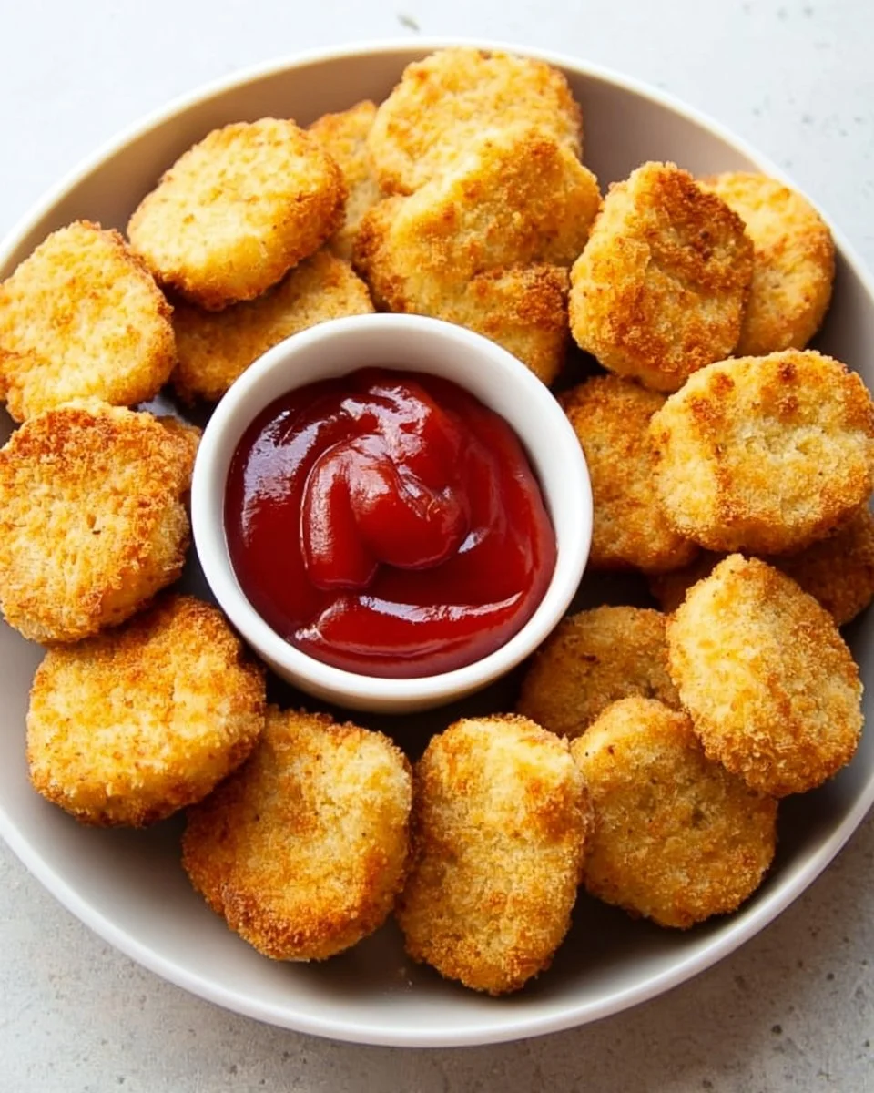 Crispy vegan tofu nuggets served with dipping sauce on a plate.
