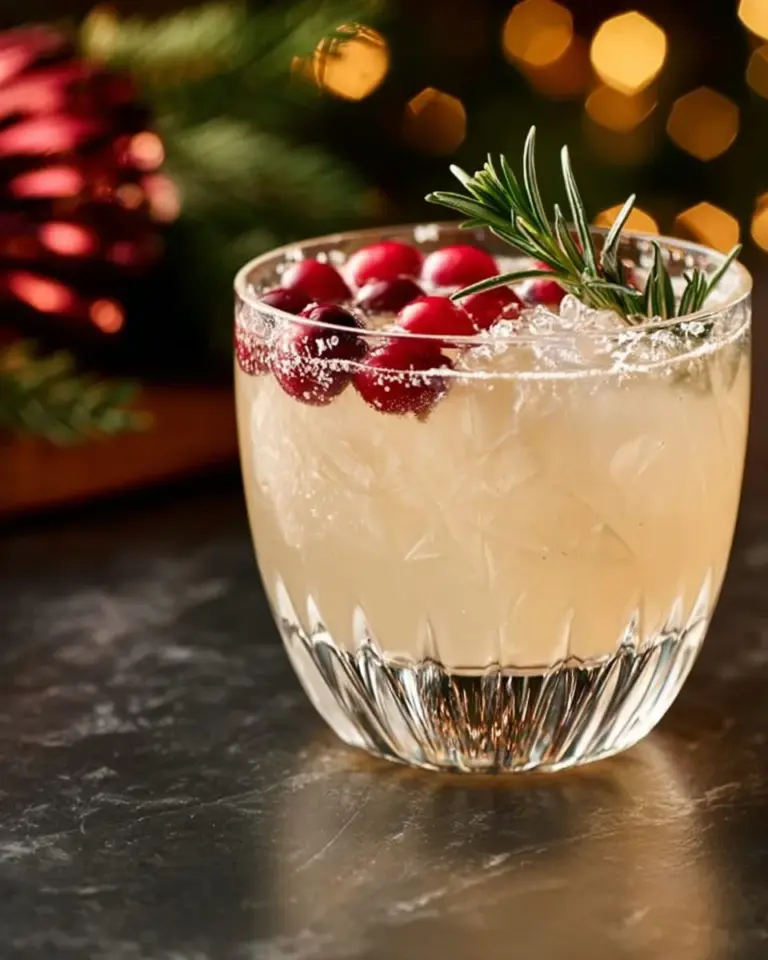 Refreshing White Christmas Margarita garnished with lime and cranberries