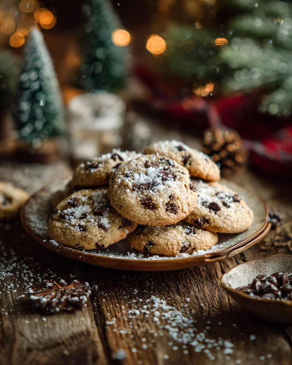 Winter Wonderland Chocolate Chip Cookies decorated with seasonal sprinkles