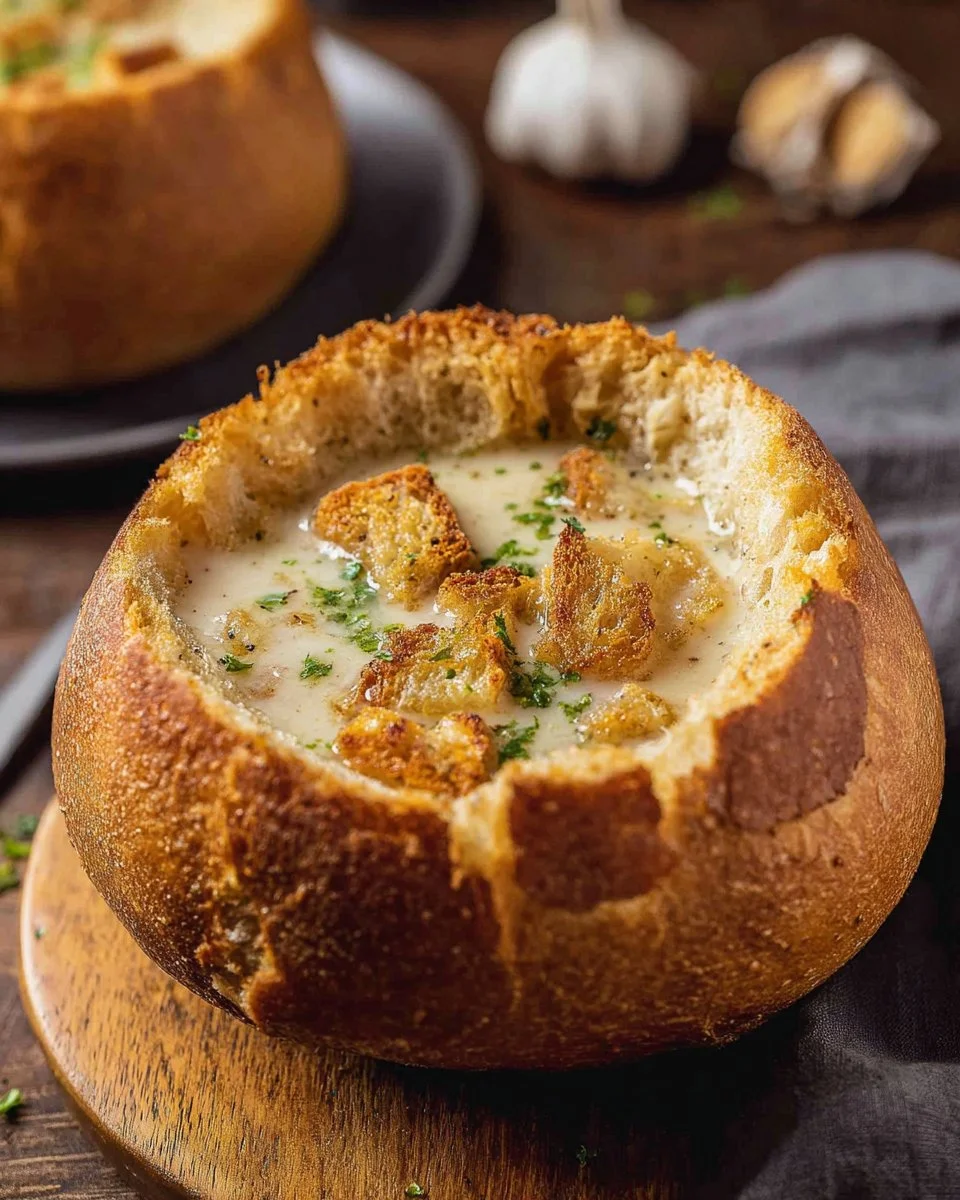 100 Clove Garlic Bread Bowl Soup
