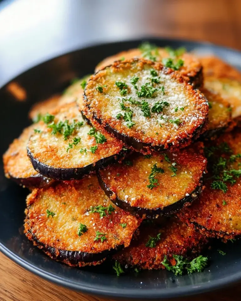 Crispy Air Fryer Eggplant slices ready to serve