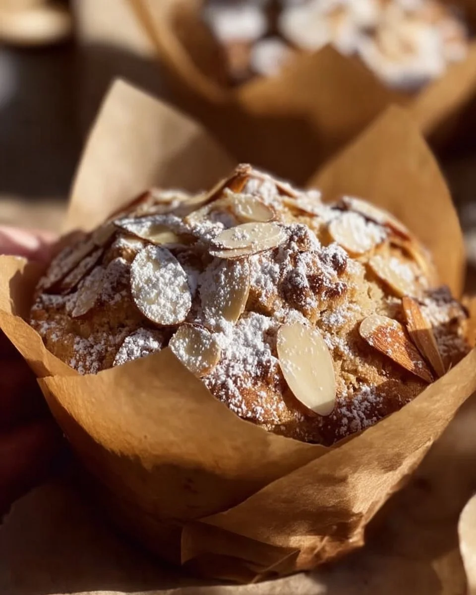 Delicious banana almond muffins with a golden crust and almond topping