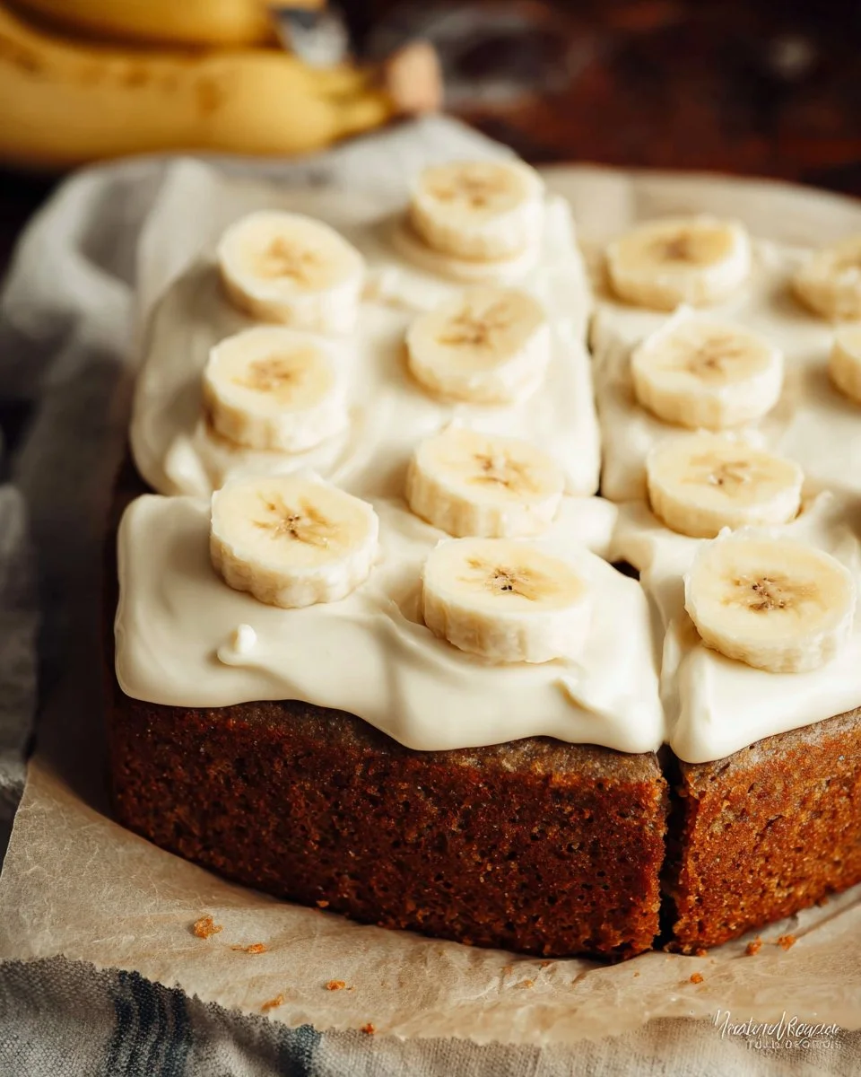 Delicious banana cake decorated with cream cheese frosting