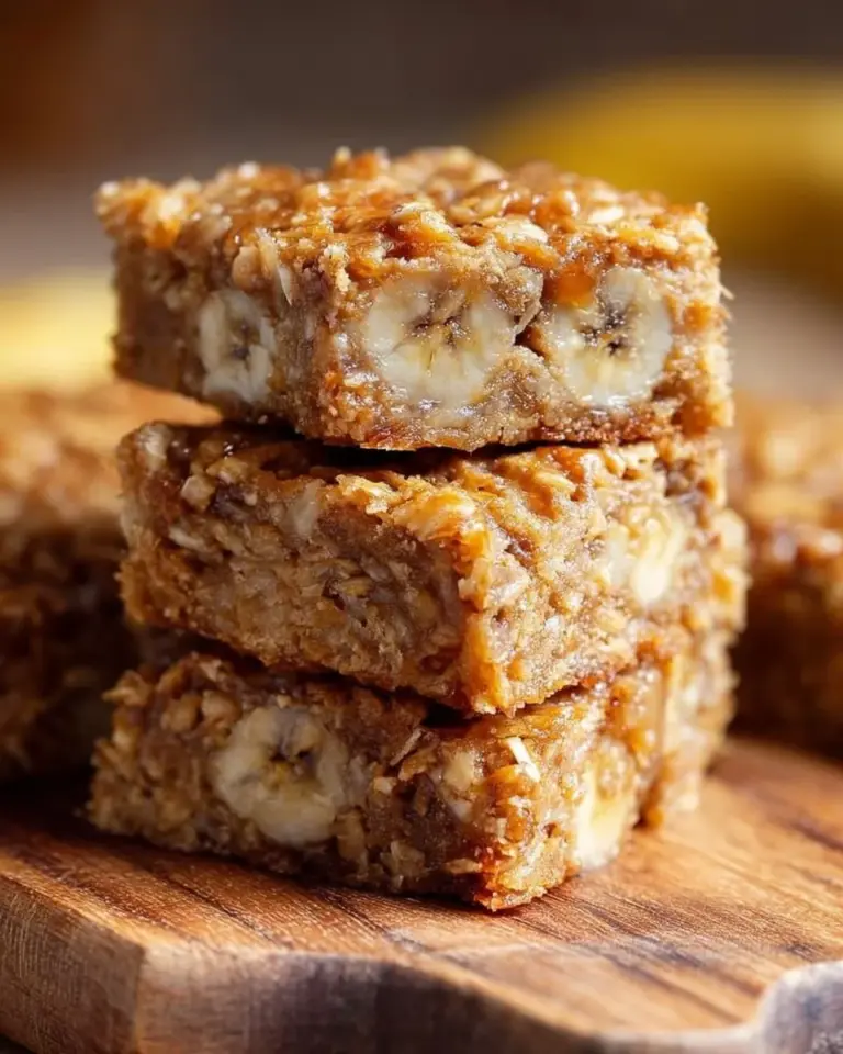 Delicious homemade banana oatmeal bars on a wooden table