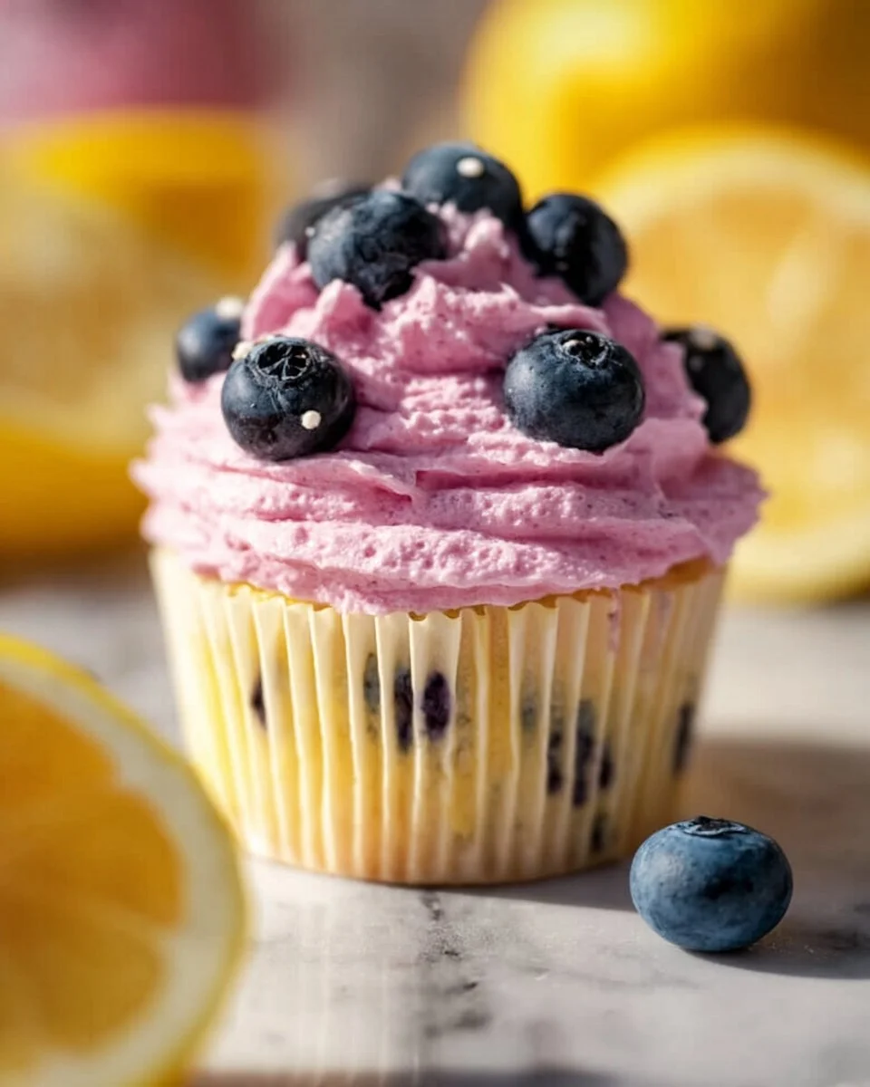 Lemon Cupcakes with Blueberry Buttercream