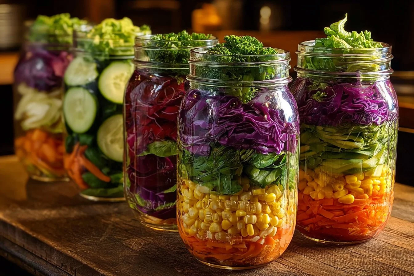 Colorful Veggie Mason Jar Salads