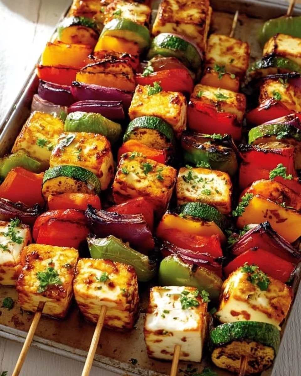 Grilled Halloumi & Veggie Skewers