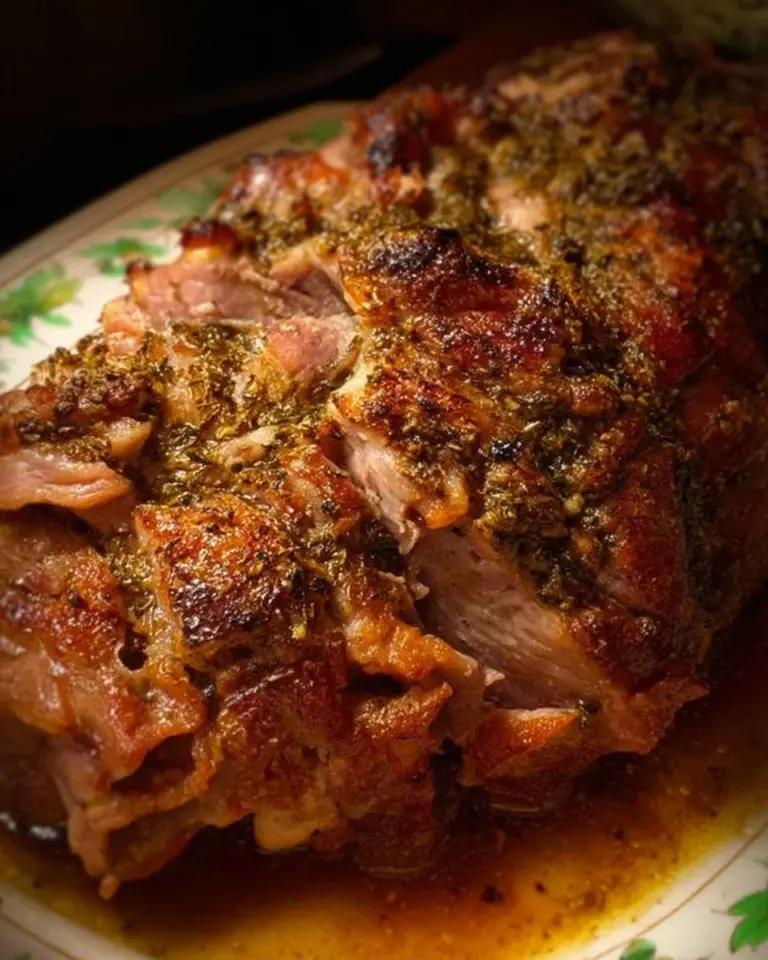 Delicious and juicy best pork roast served with herbs and spices