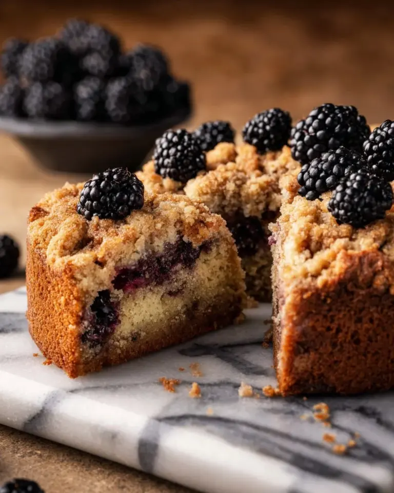 Delicious homemade blackberry coffee cake with fresh berries