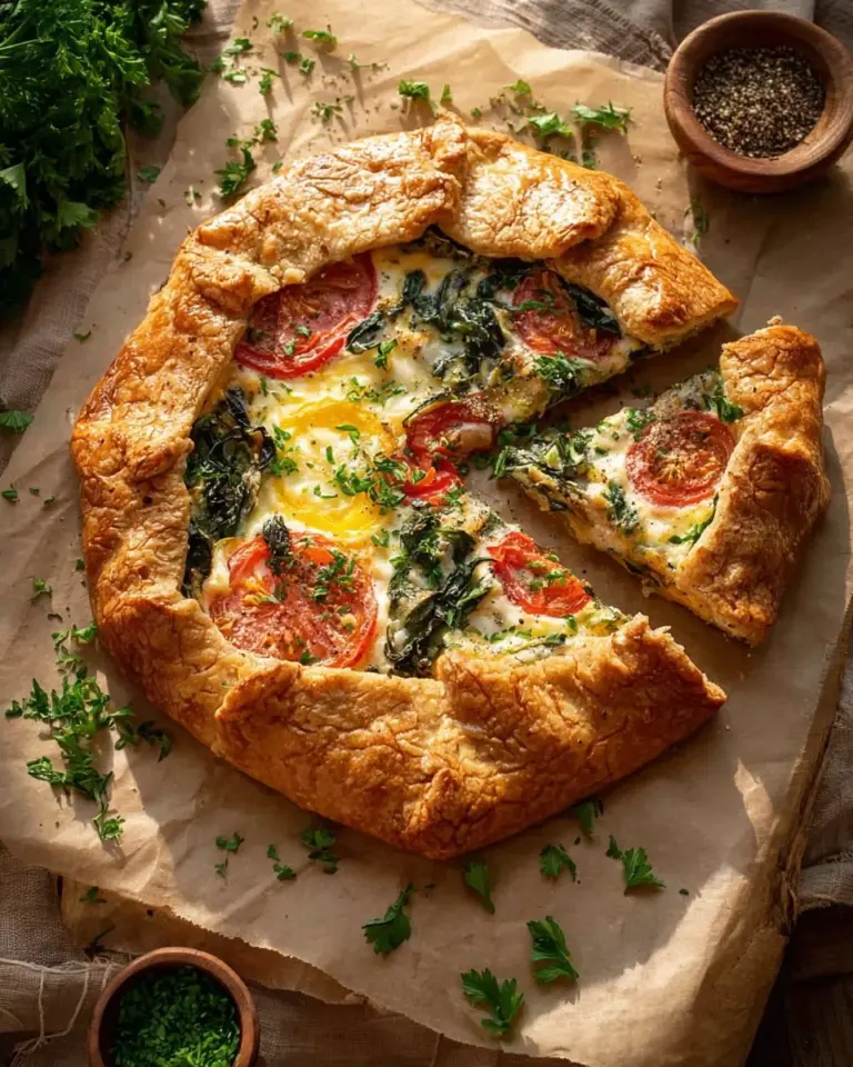 Fresh Caprese Galette with tomatoes, basil, and mozzarella cheese.