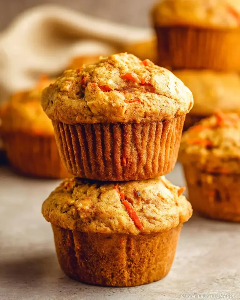 Homemade carrot muffins with nuts and frosting on a wooden table