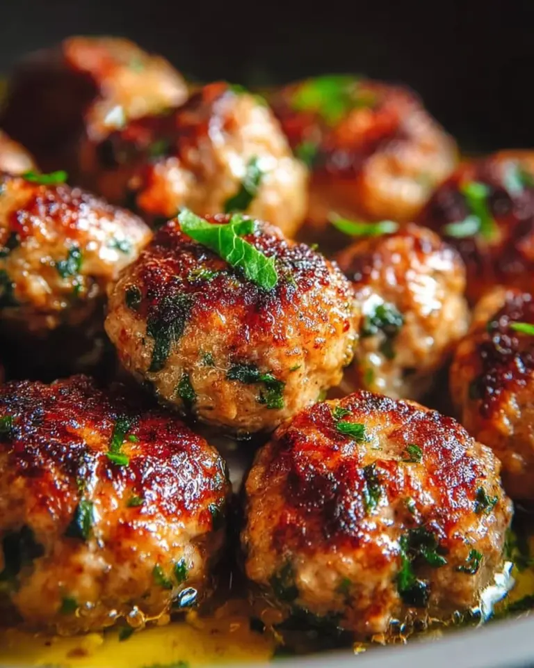Delicious homemade chicken meatballs served with marinara sauce