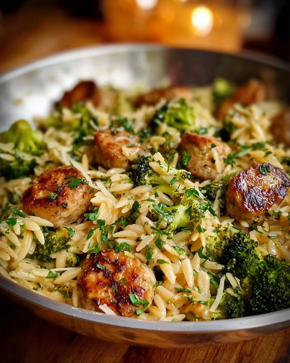 Chicken Sausage Broccoli Orzo Skillet