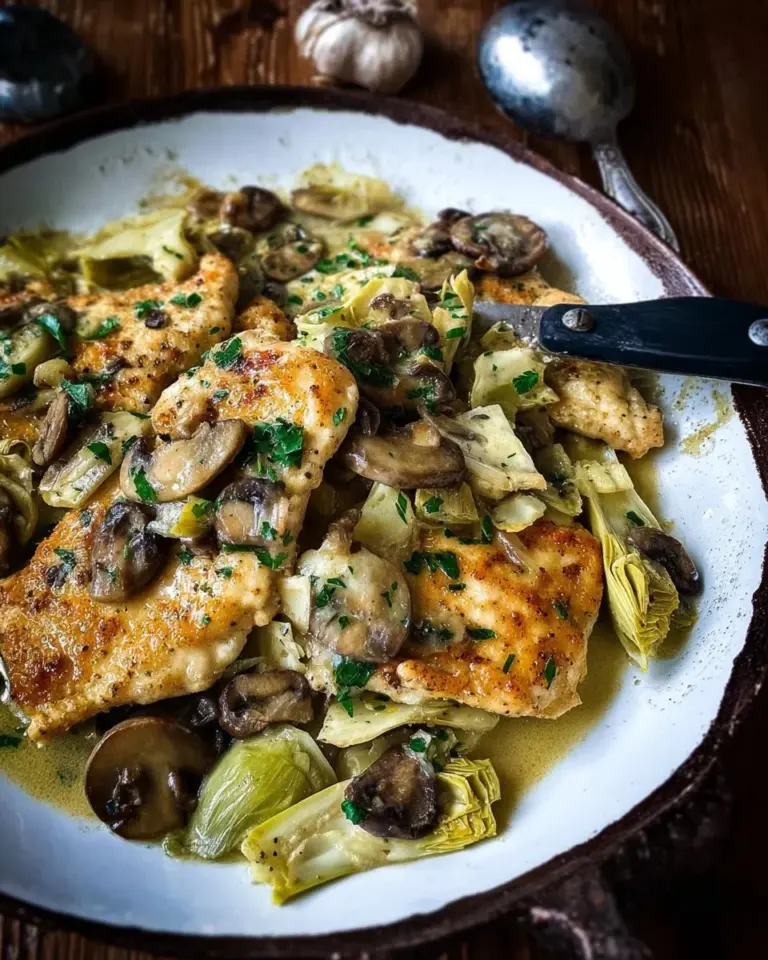 Plate of Chicken Scallopini with Mushrooms and Artichokes
