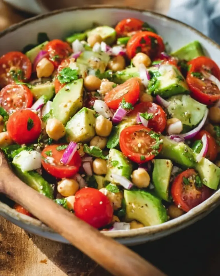 Chickpea salad bowl with fresh vegetables and herbs