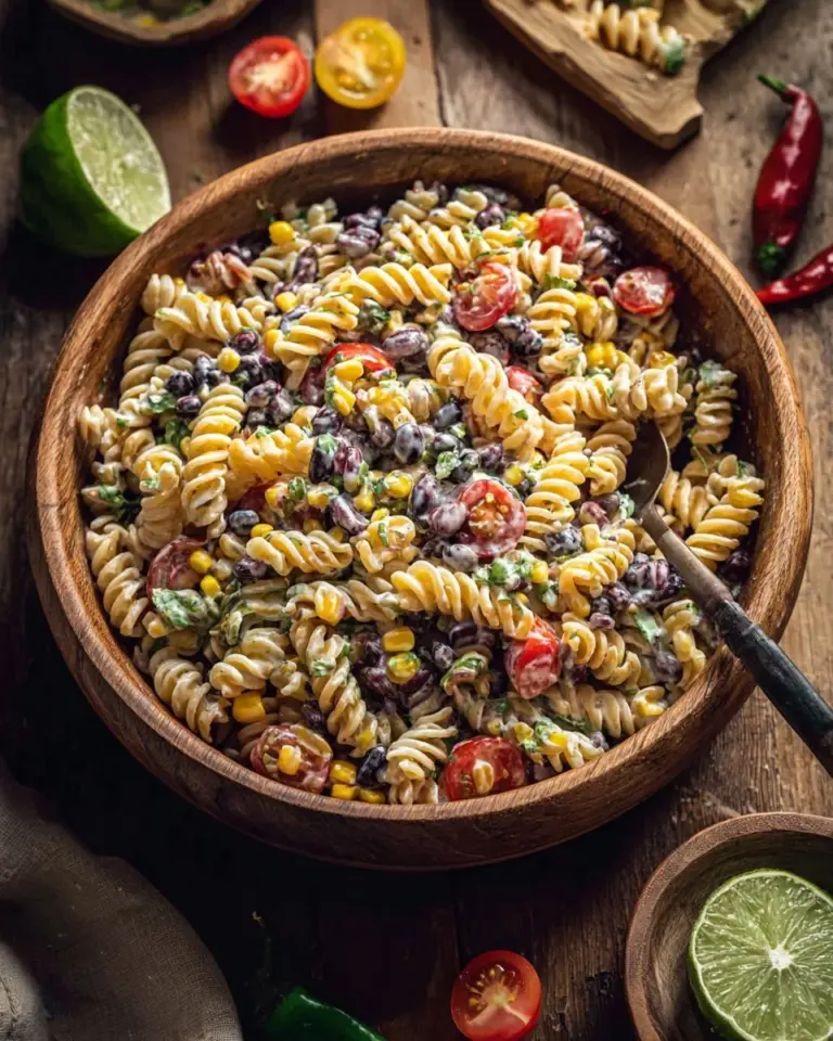 Chipotle Lime Pasta Salad with fresh ingredients and dressing