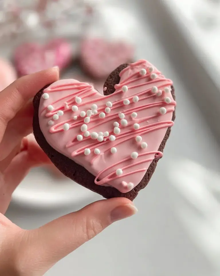 Chocolate dipped heart brownies decorated for Valentine's Day
