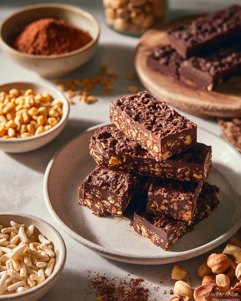 Chocolate Rice Crispy Squares recipe without marshmallows, a delicious treat.