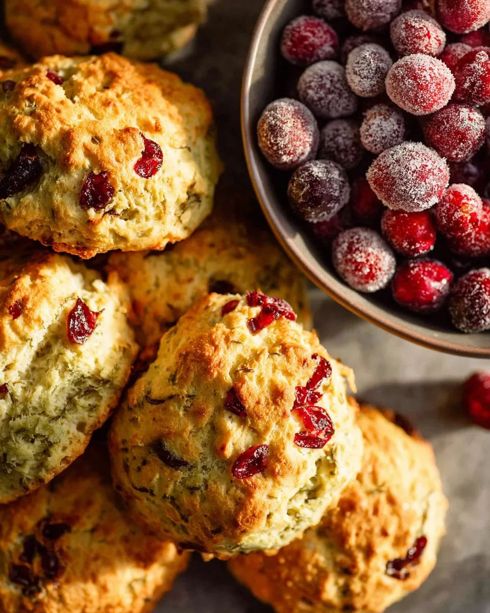 Freshly baked cranberry scones on a plate, perfect for afternoon tea.