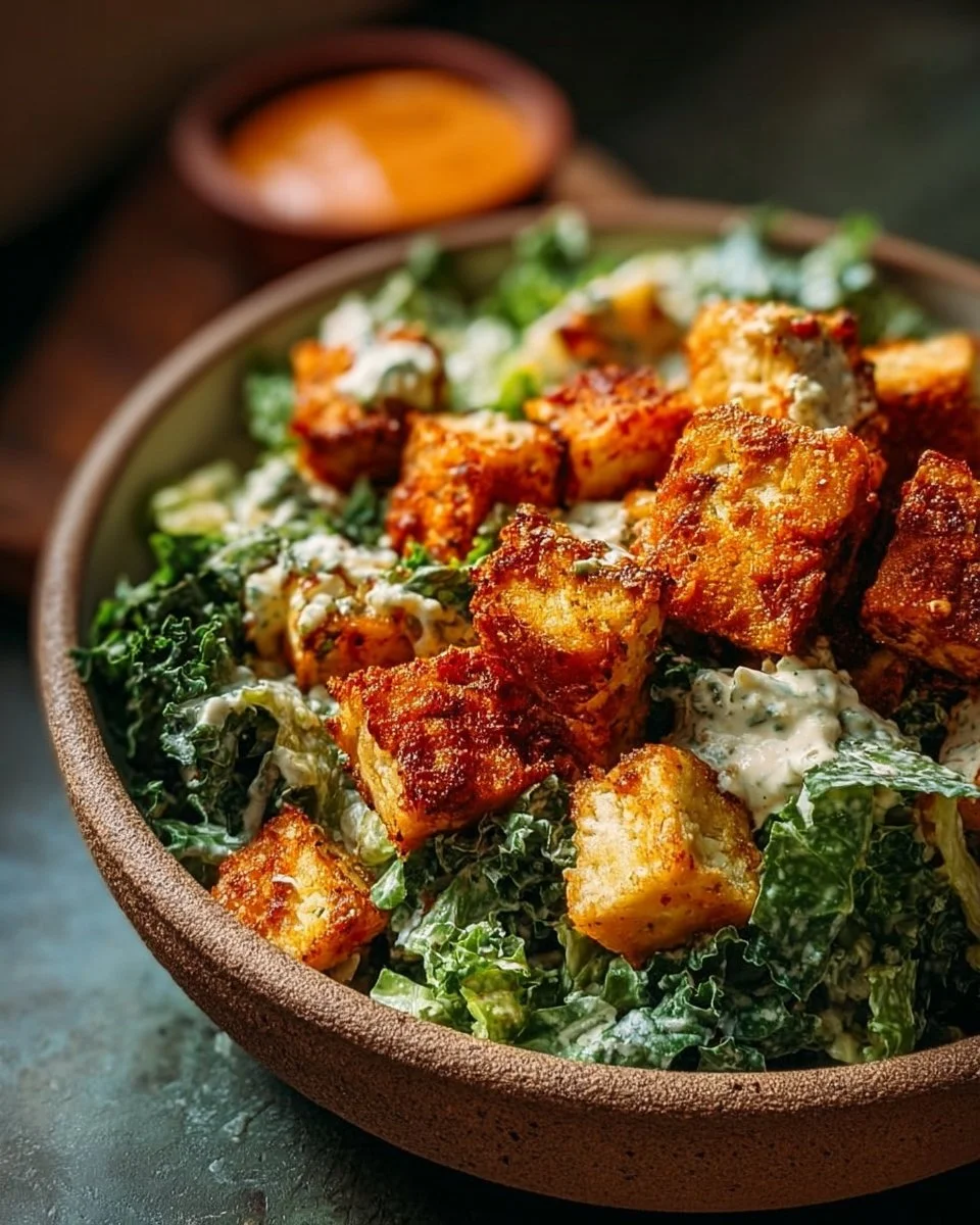 Crispy Buffalo Tofu Caesar Salad