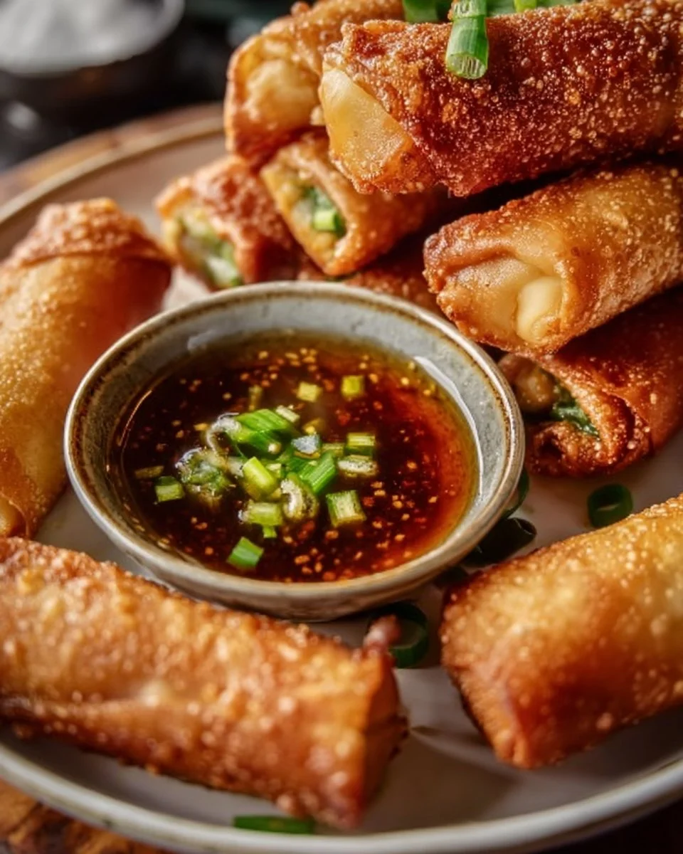 Crispy ground venison egg rolls served with dipping sauce