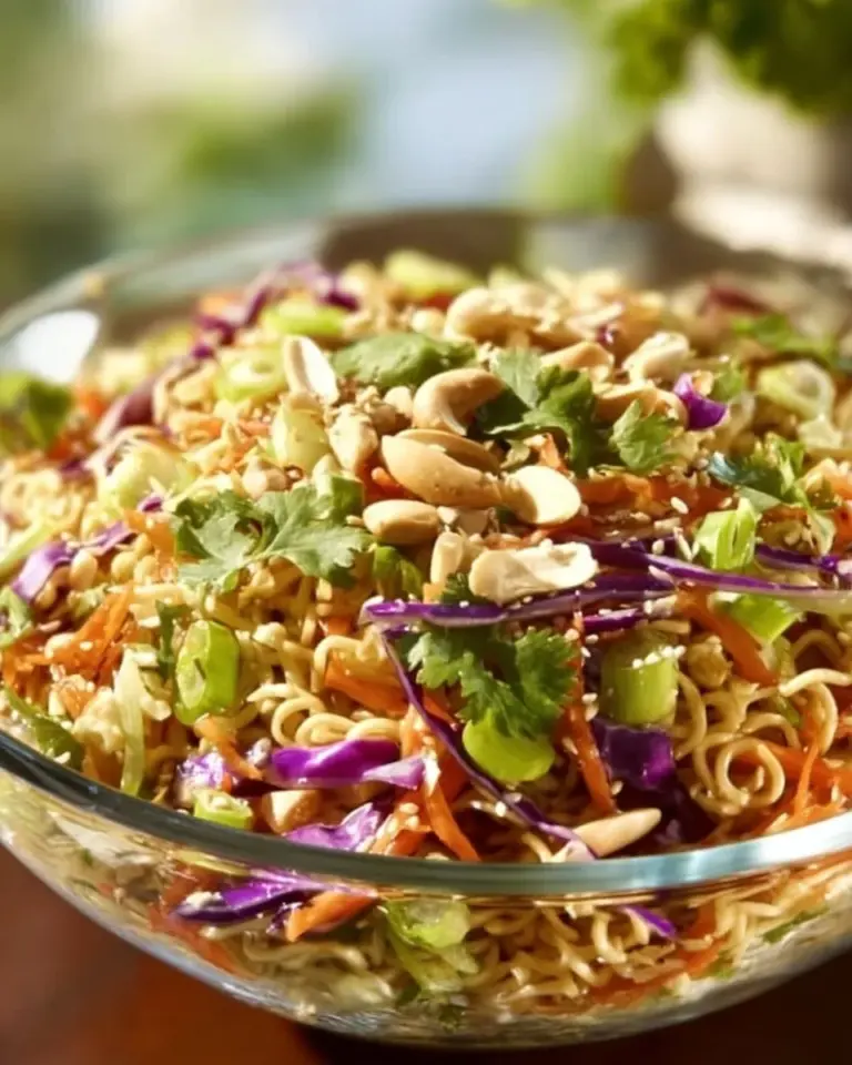 Crunchy Asian Ramen Noodle Salad with fresh veggies and flavorful dressing