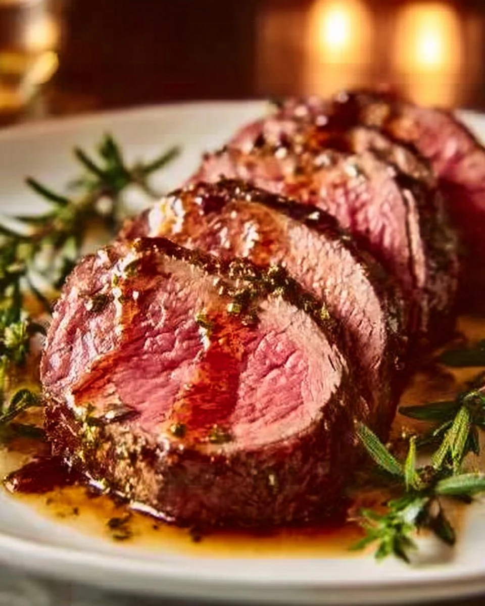 Easy garlic-crusted beef tenderloin served with herbs and garlic seasoning