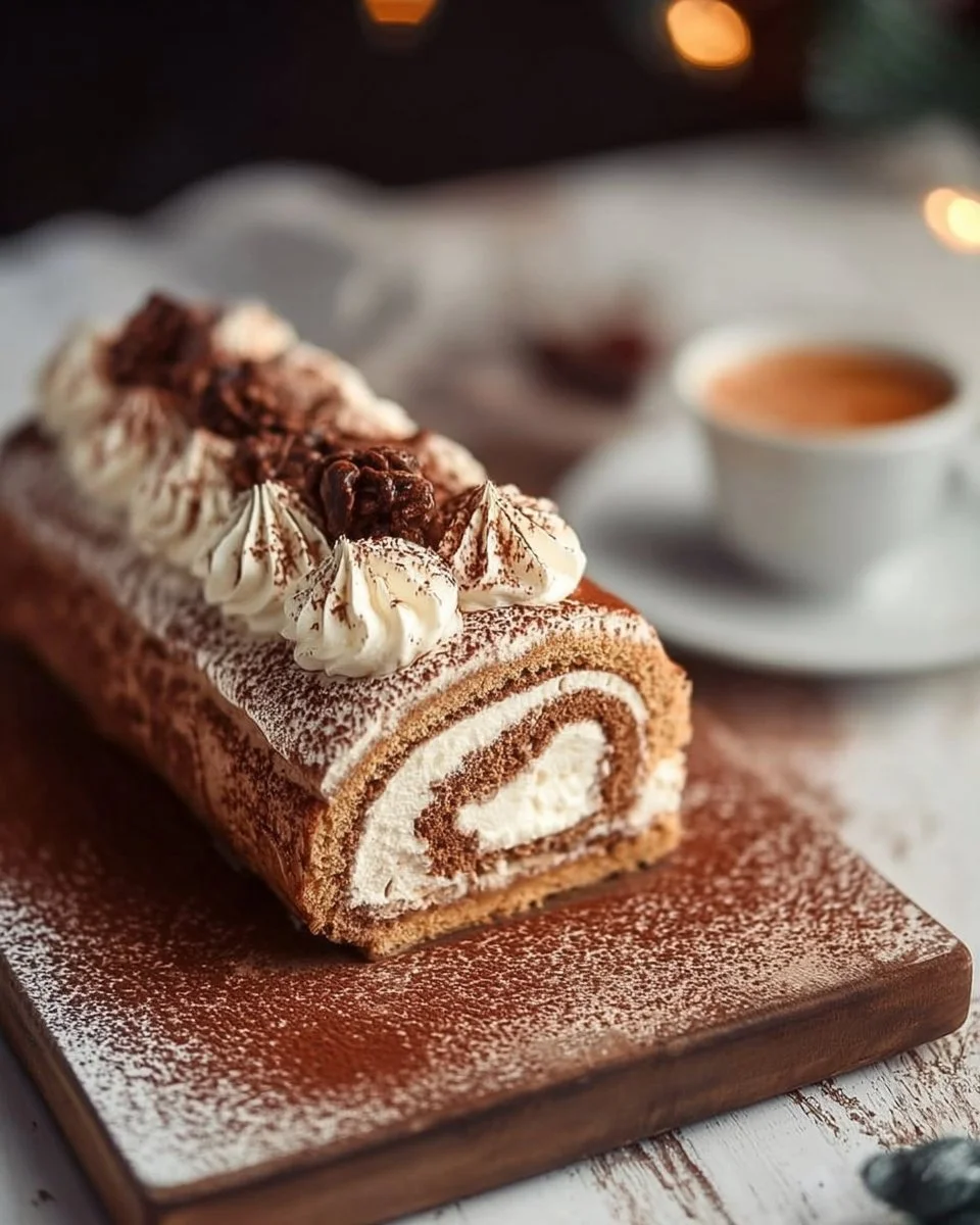 Elegant Tiramisu Yule Log Cake