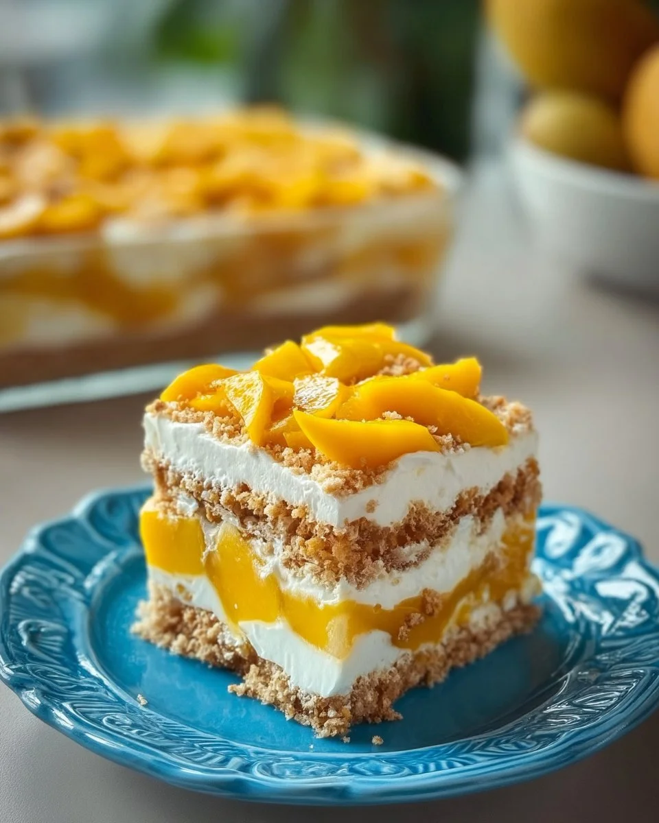 Delicious Filipino Mango Float dessert with layers of mango and cream.