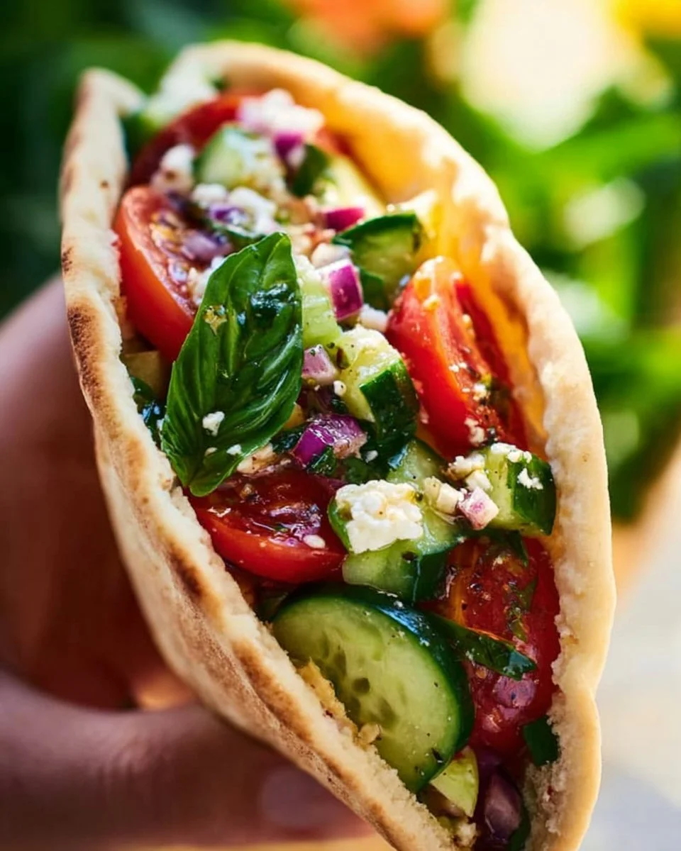 Delicious Greek pita sandwiches filled with fresh veggies and meat