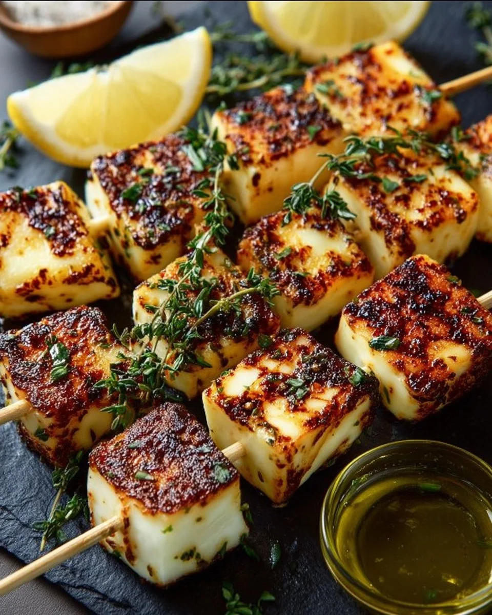 Grilled Halloumi Skewers with Lemon and Thyme
