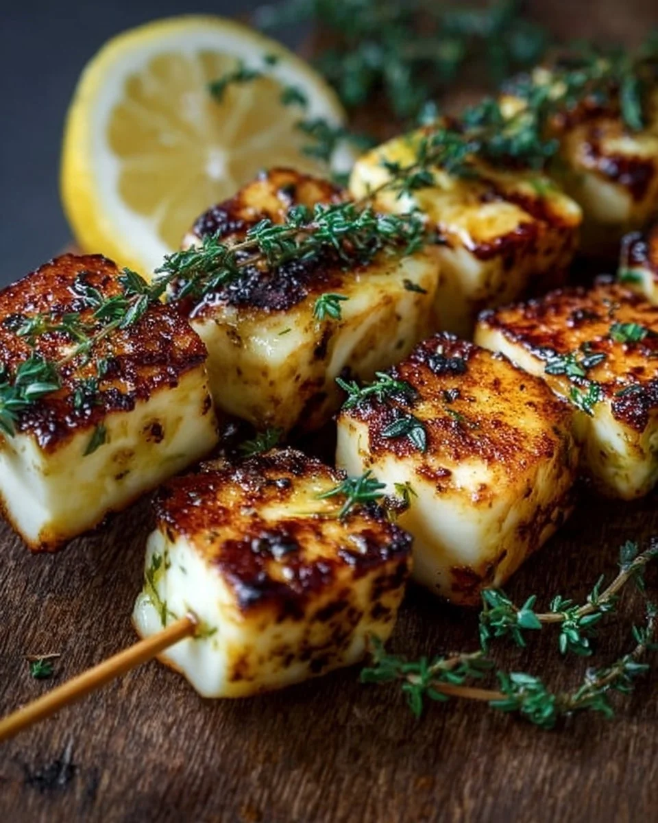 Grilled Halloumi Skewers with Lemon and Thyme