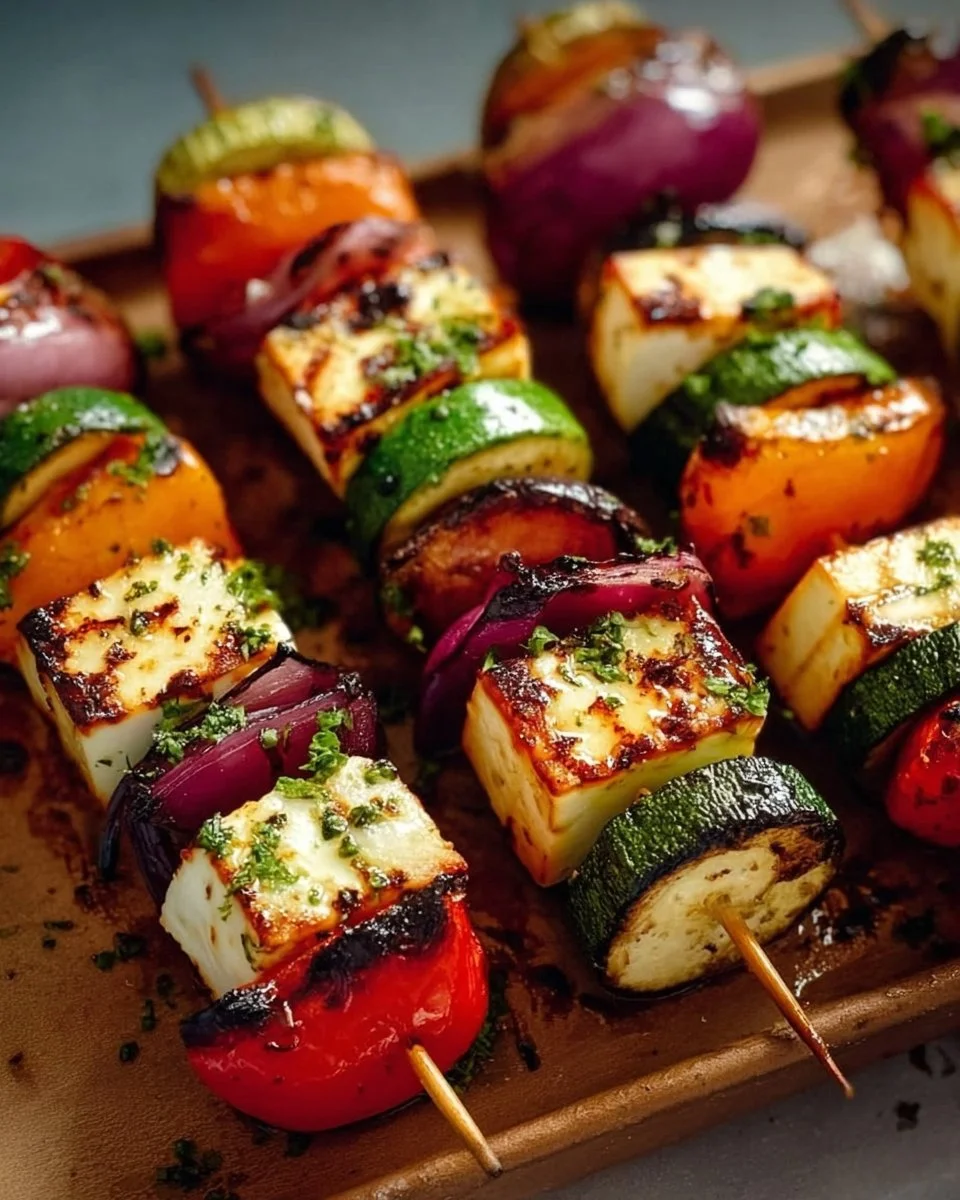 Grilled Halloumi & Veggie Skewers