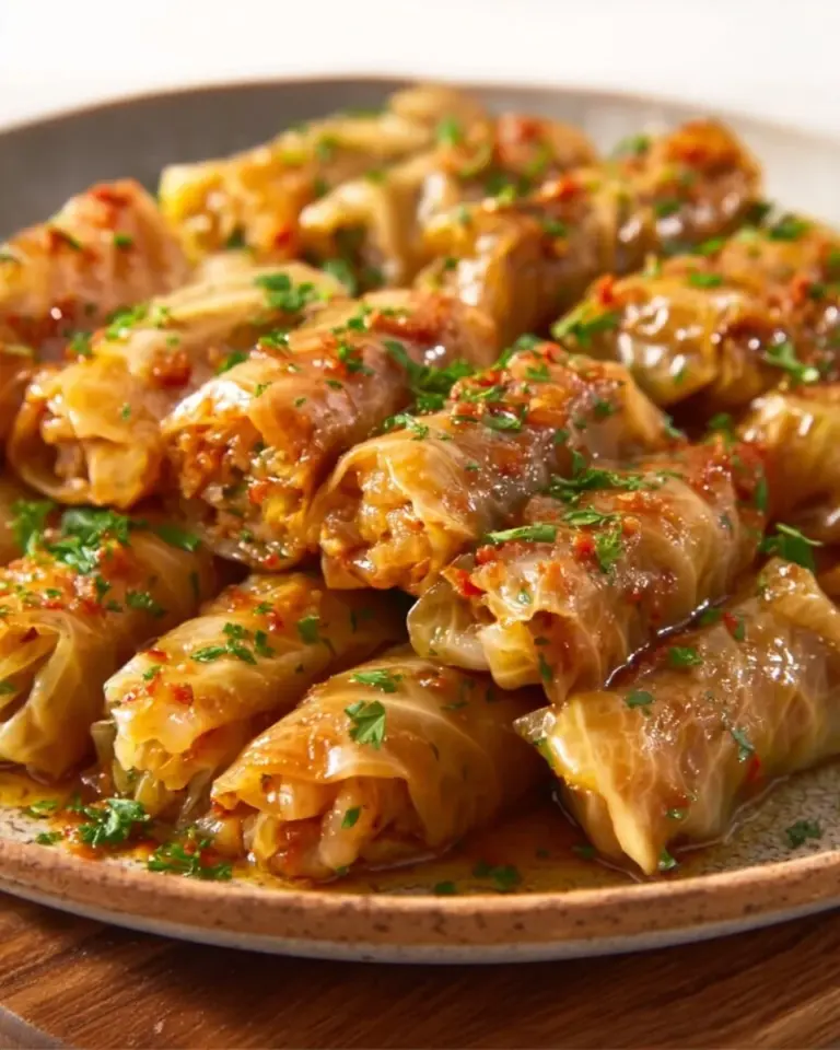Herby Egyptian cabbage rolls filled with herbs and spices served on a plate