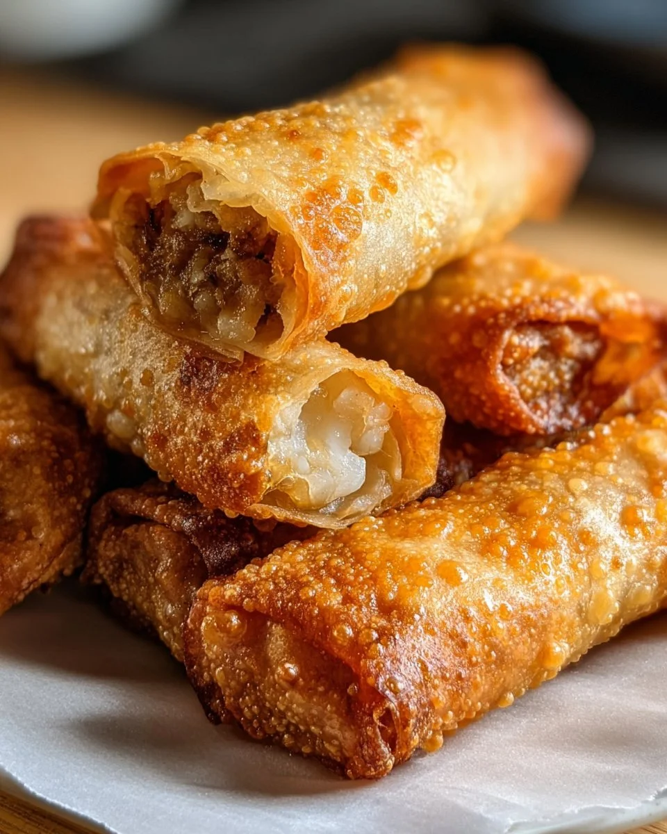 Homemade egg rolls filled with vegetables and served with dipping sauce.