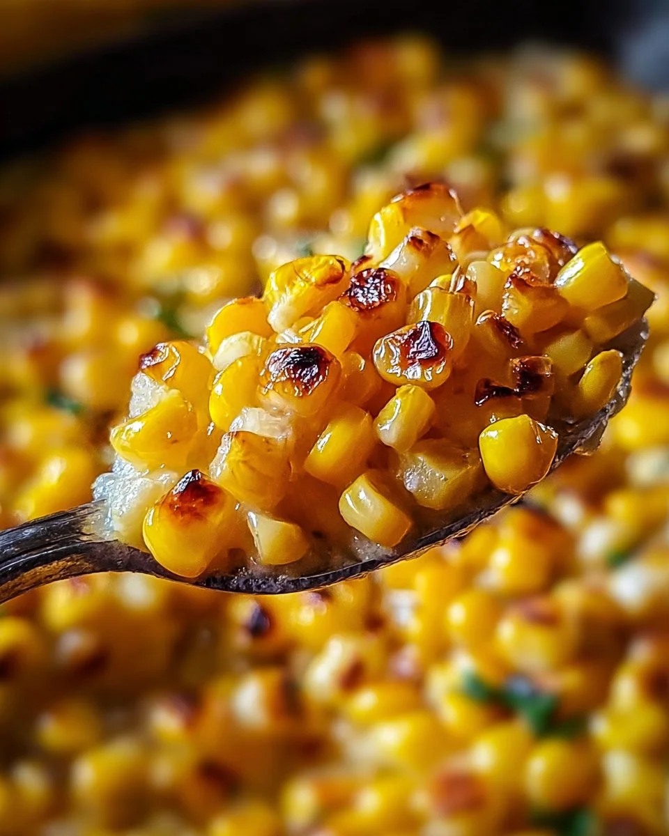 Delicious honey butter skillet corn served in a rustic skillet.