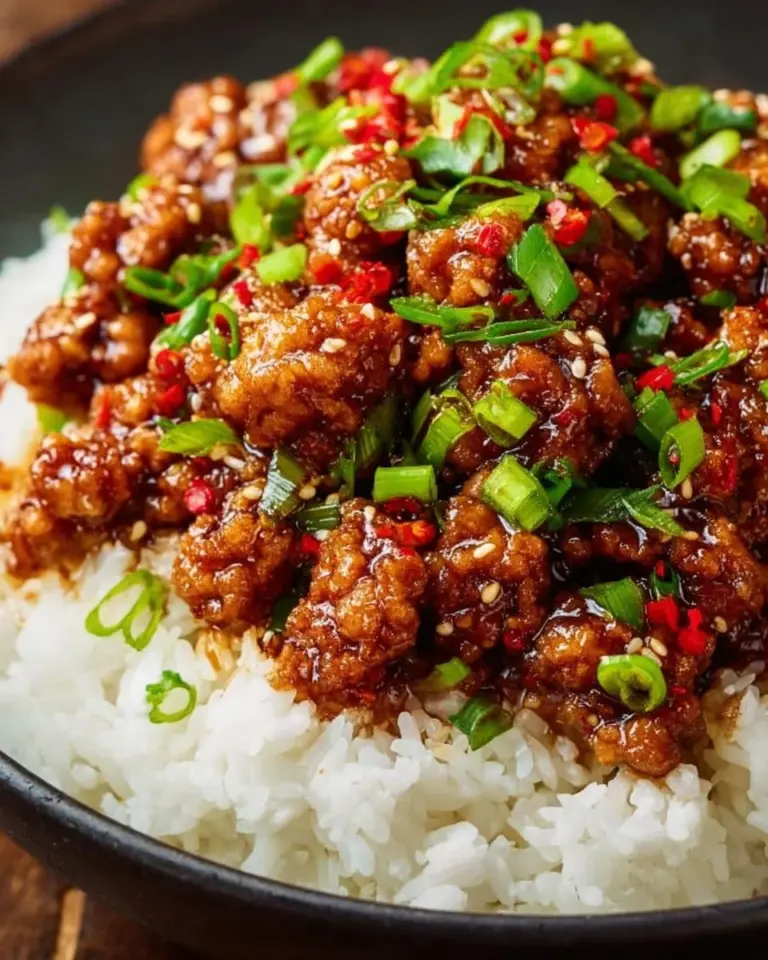 Plate of Honey Garlic Ground Turkey served with vegetables