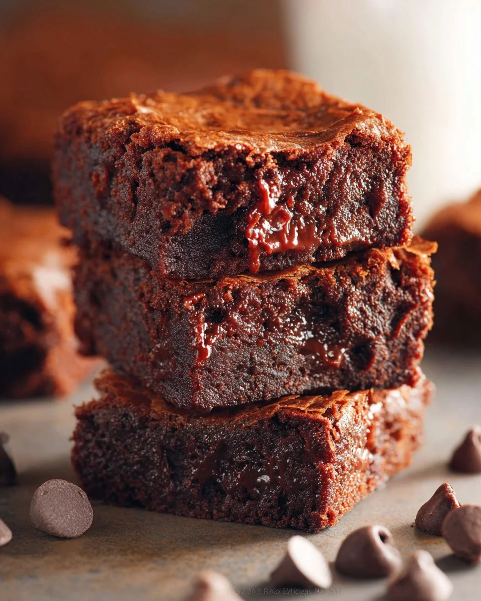 Delicious homemade brownies served on a plate with chocolate drizzle.