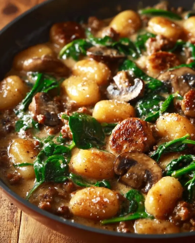 Delicious Italian sausage gnocchi skillet dish with fresh ingredients