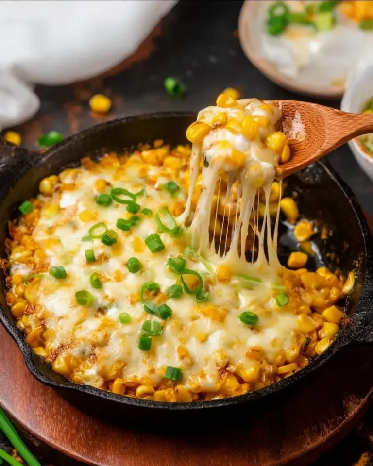 Delicious Korean Corn Cheese topped with melted cheese and corn kernels