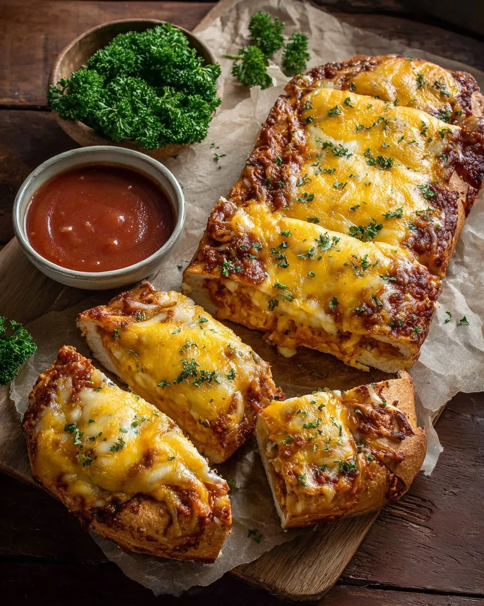Delicious garlic bread served alongside a hearty lasagna dish