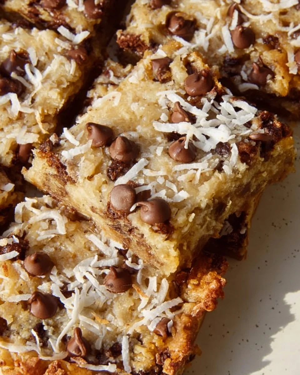 Delicious homemade Magic Cookie Bars with chocolate and coconut layers